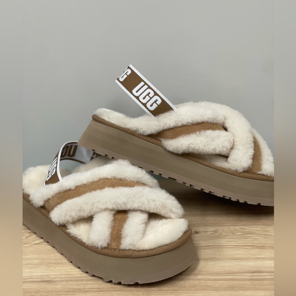UGG Cream and Tan Platform Sandals